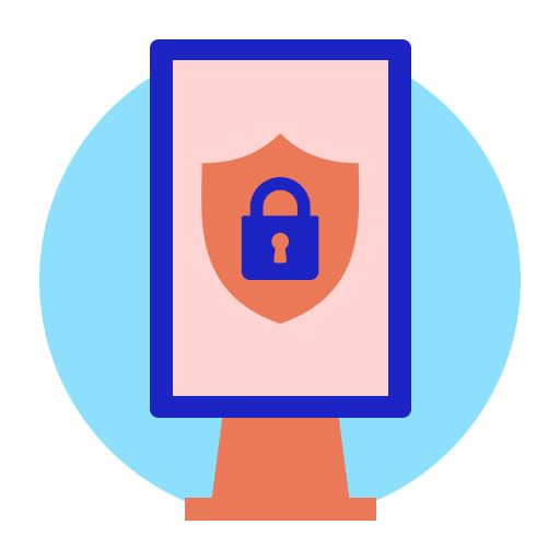 Icon showing a screen with a shield and lock representing Amazon Signage Stick being Engineered with security in mind